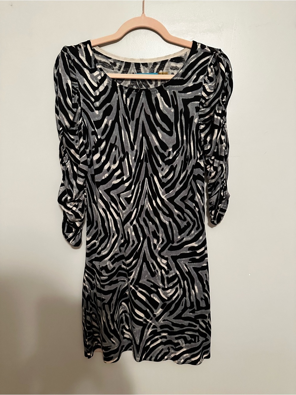 Alice + Olivia Black and Gray Zebra-Print Mini Dress